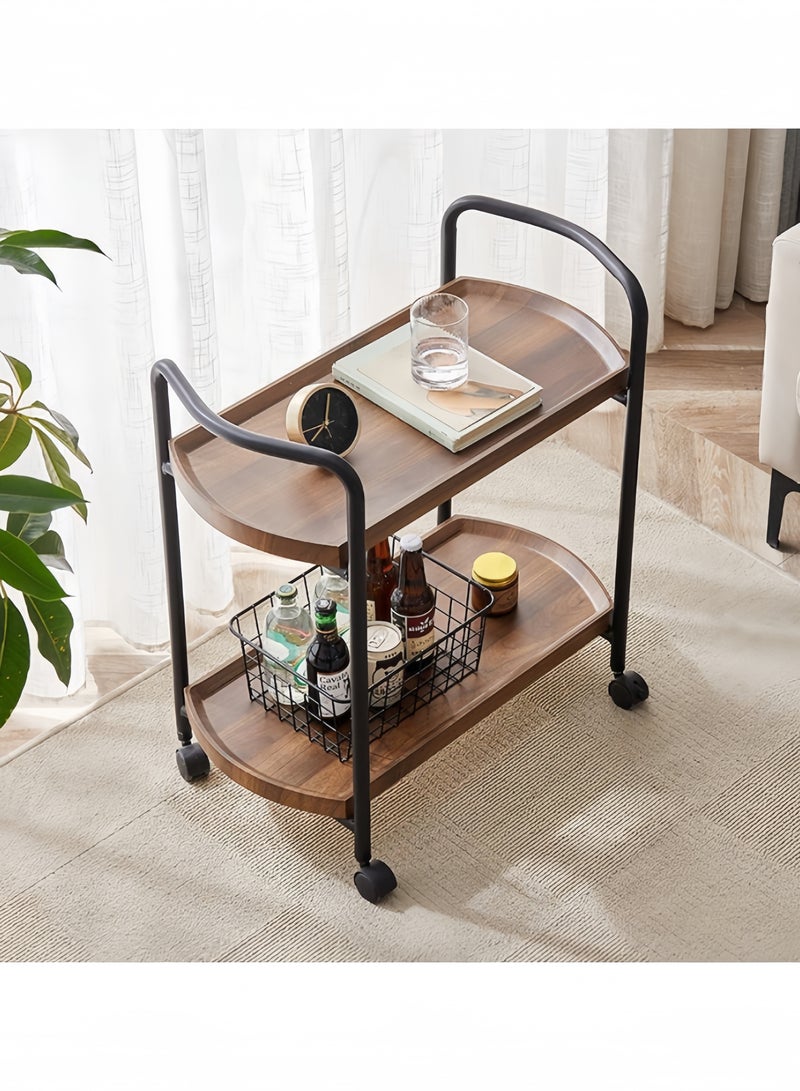 GGEROU طاولة قهوة صغيرة دائرية قابلة للتحريك، عربة بطبقتين، طاولة نهاية مربعة بطبقتين، طاولة تخزين، طاولة قهوة على طراز منتصف القرن، جوز - Image 3