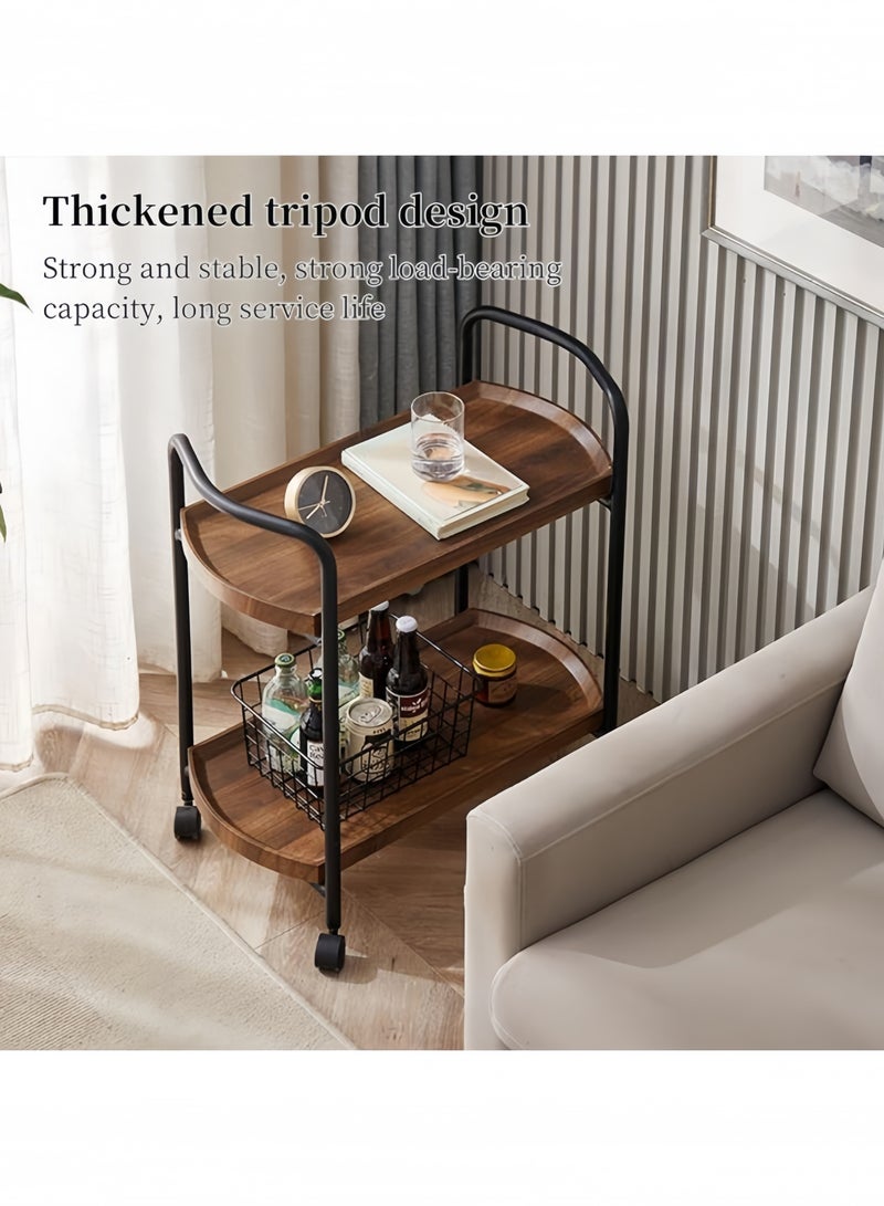GGEROU طاولة قهوة صغيرة دائرية قابلة للتحريك، عربة بطبقتين، طاولة نهاية مربعة بطبقتين، طاولة تخزين، طاولة قهوة على طراز منتصف القرن، جوز - Image 4