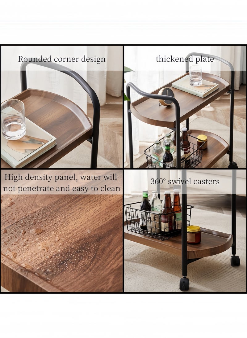 GGEROU طاولة قهوة صغيرة دائرية قابلة للتحريك، عربة بطبقتين، طاولة نهاية مربعة بطبقتين، طاولة تخزين، طاولة قهوة على طراز منتصف القرن، جوز - Image 5