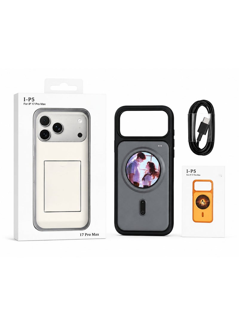 Black Smart Circular Display Magnetic Phone Case for iPhone 17 Pro Max, Custom Dynamic Wallpaper, MagSafe Wireless Charging Multi-Functional Interactive Shockproof Protective Cover - Image 1