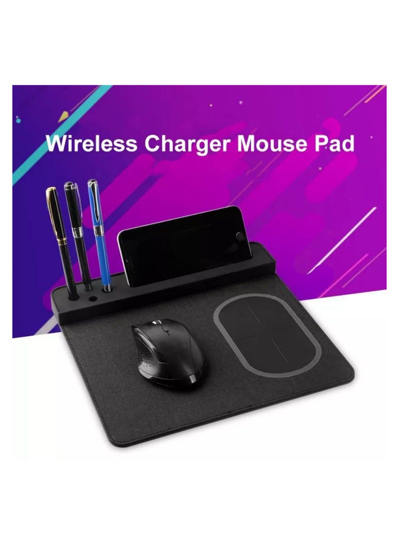 Hotselling high quality anti skid phone charge mouse pad novelty pu mouse pad with wireless charging pen holder - Image 1