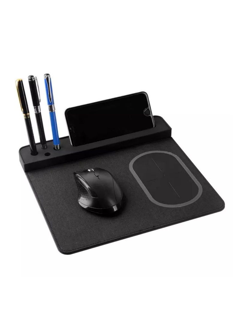 Hotselling high quality anti skid phone charge mouse pad novelty pu mouse pad with wireless charging pen holder - Image 2