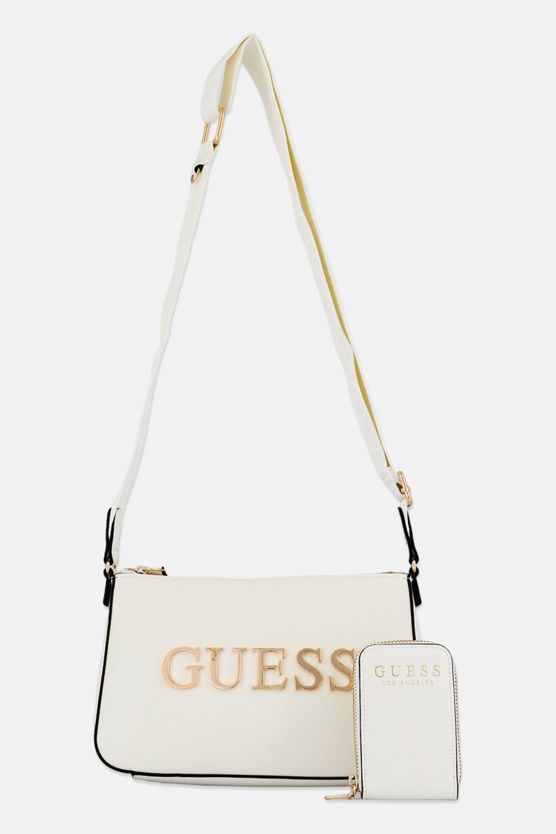 GUESS Women Brand Logo Cross Body Bag With Purse, Cream - Image 1