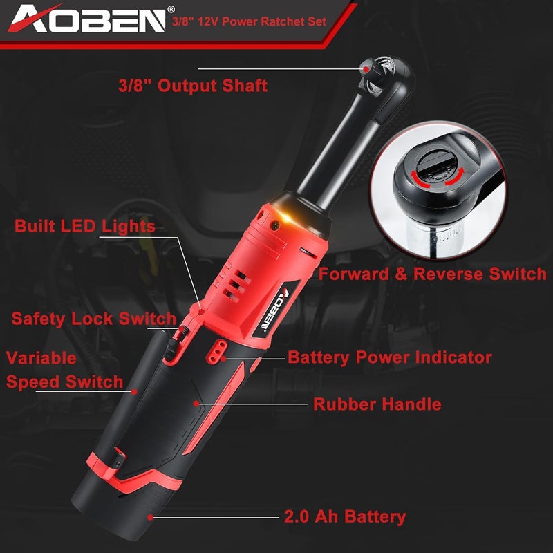 AOBEN طقم مفتاح ربط كهربائي لاسلكي 3/8" 40 قدم-رطل مع سرعة متغيرة وبطاريات ليثيوم - Image 2