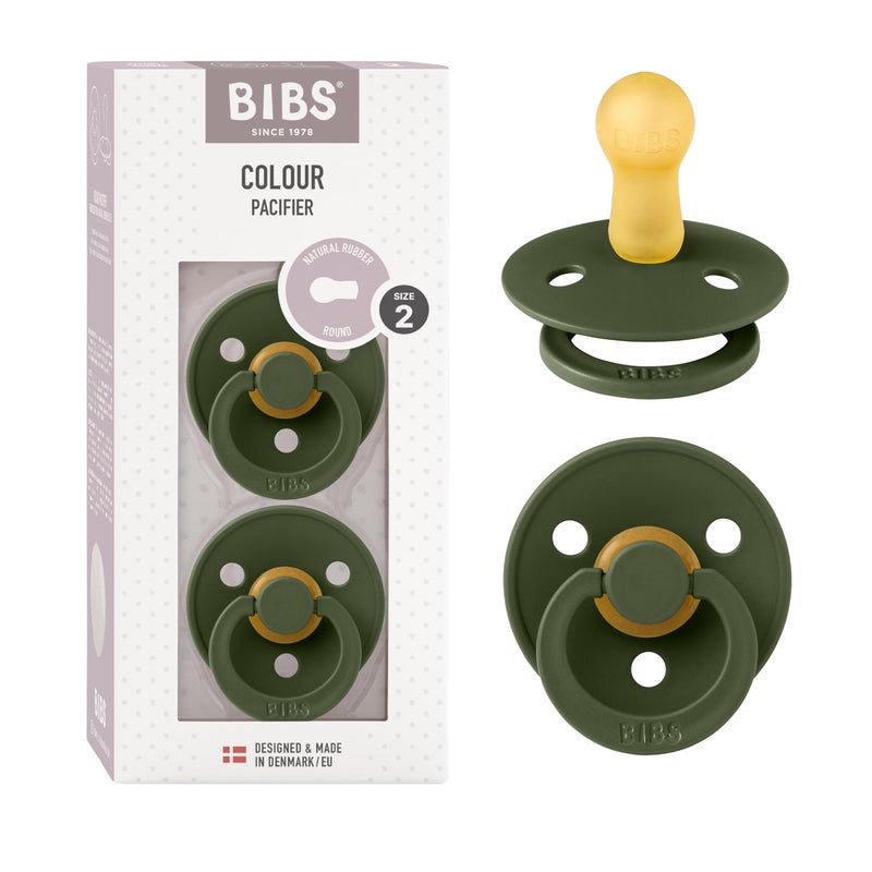 BIBS Pacifiers Colour Collection | Natural Rubber Baby Pacifier | Round Nipple | Set of 2 BPA-Free Soothers | Made in Denmark | 6+ Months (Pack of 2) | Hunter Green - Image 1
