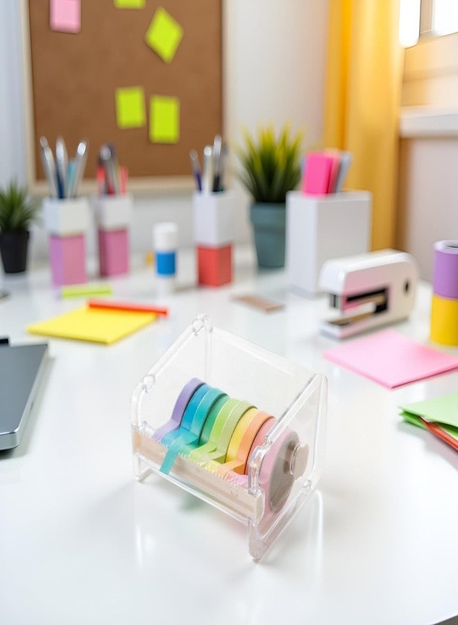 Tustao Transparent Visible Washi Packaging Tape Dispenser Cutter Roll Tape Holder Organizer Desktop Office Tape Holder,Cute Tape Dispenser,DIY Sticker Roll Tape Cutter,Packaging Tape Dispensers - Image 2