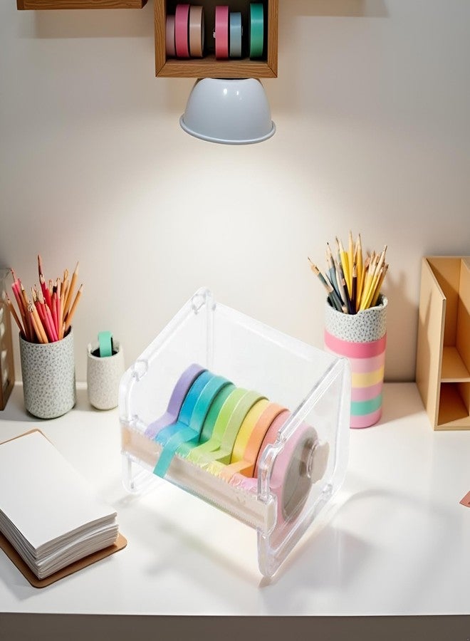 Tustao Transparent Visible Washi Packaging Tape Dispenser Cutter Roll Tape Holder Organizer Desktop Office Tape Holder,Cute Tape Dispenser,DIY Sticker Roll Tape Cutter,Packaging Tape Dispensers - Image 5
