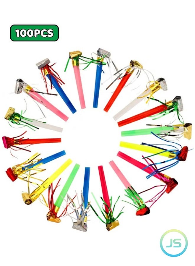 JS 100 Pcs Party Blowers, Party Colorful Blowers for Kids, Party Blowouts, Party Noise Makers Horns, Colorful Birthday Blowers, Noisemakers Blow Horns Party Whistles Favors for Birthday, New Years Events (Random Colors) - Image 3
