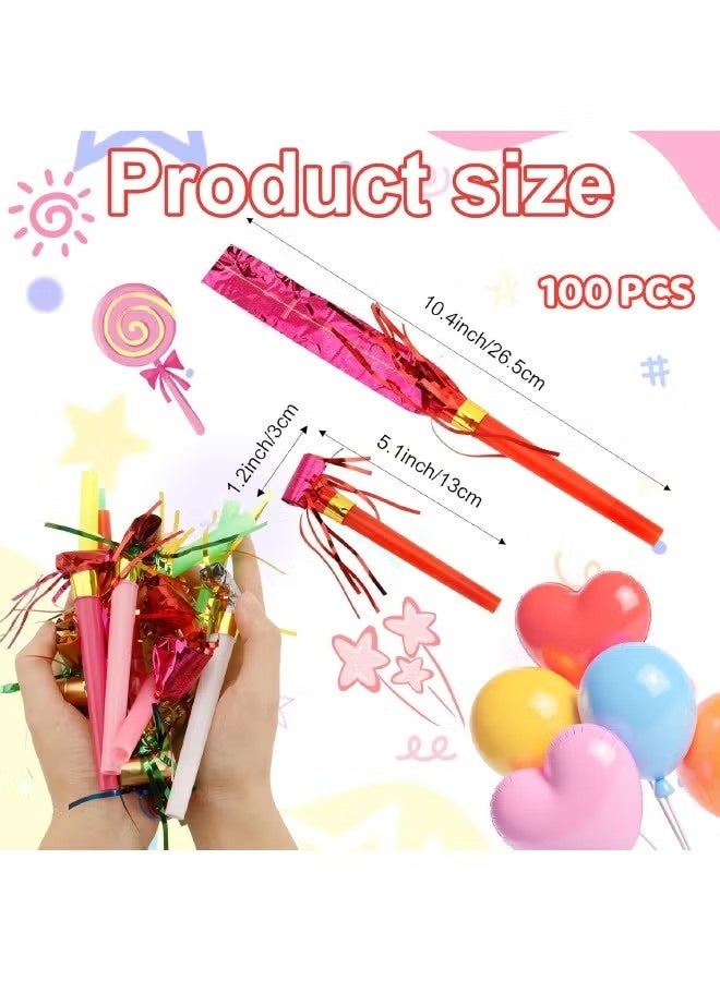 JS 100 Pcs Party Blowers, Party Colorful Blowers for Kids, Party Blowouts, Party Noise Makers Horns, Colorful Birthday Blowers, Noisemakers Blow Horns Party Whistles Favors for Birthday, New Years Events (Random Colors) - Image 1
