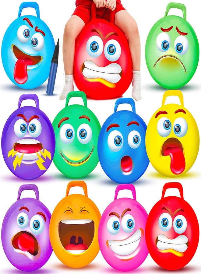 Poen 10 Pieces Kids Hopper Ball Bulk with Handle and Pump, 18 Inch Bouncy Inflatable Funny Jumping Hopping Ball Play Equipment Toys for Boys Girls Gifts Games Exercise - Image 1