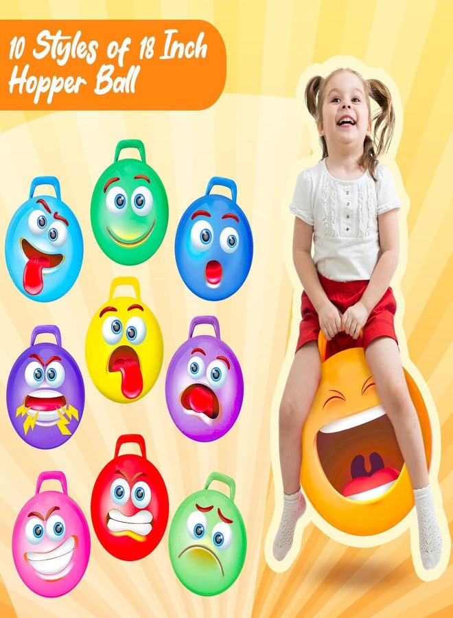 Poen 10 Pieces Kids Hopper Ball Bulk with Handle and Pump, 18 Inch Bouncy Inflatable Funny Jumping Hopping Ball Play Equipment Toys for Boys Girls Gifts Games Exercise - Image 4