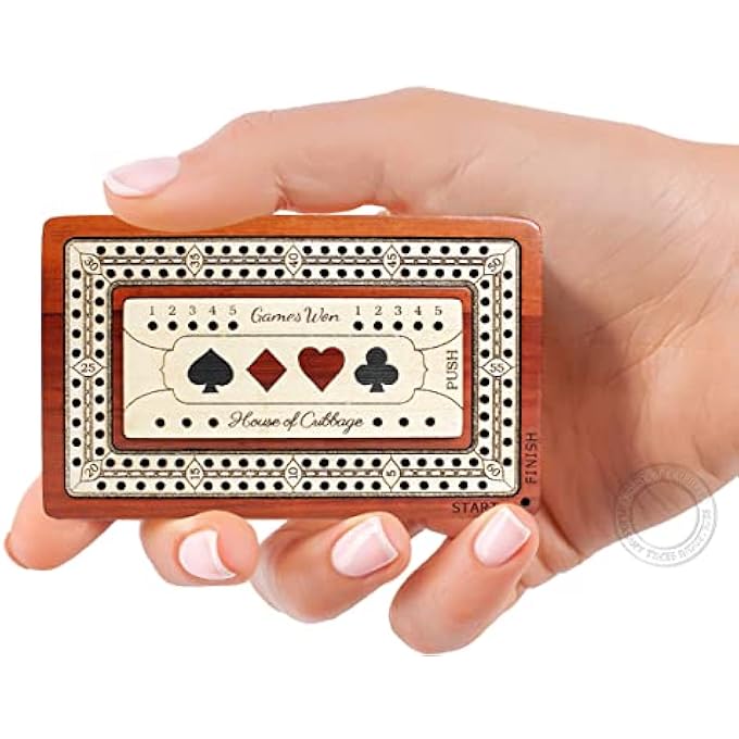House of Cribbage (Bloodwood/Maple Wood) - - 2 Track - Wooden Travel/Pocket Size Board - 10cm - Inlaid in Bloodwood/Maple Wood with Storage Space for Pegs - 60 Points - Non ... - Image 1