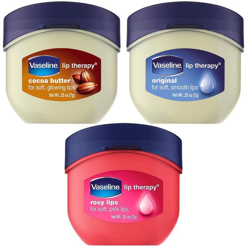 Vaseline Lip Therapy Variety 3Pack  Original Rosy Lips Cocoa Butter Lip Balm Moisturizers in Mini Jars 025 Oz Ea