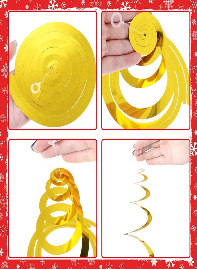 سكايليتي مجموعة سكايليتي من 36 قطعة من زينة عيد الميلاد المعلقة المصنوعة من رقائق معدنية حلزونية الشكل، زينة حفلات السقف المصنوعة من رقائق معدنية حلزونية الشكل، لافتة كرة عيد الميلاد، ندفة ثلج للسقف، لوازم حفلات العطلات الداخلية والخارجية (نمط رقيق) - Image 4