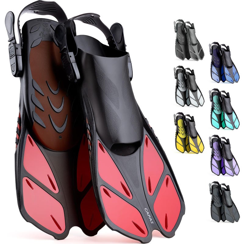 CAPAS Snorkel Fins Swim Fins Travel Size Short Adjustable for Snorkeling Diving Adult Men Women Kids Open Heel Swimming Flippers