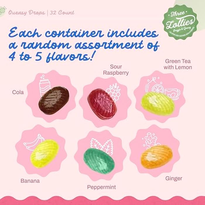 Three Lollies ثلاثة لوليز قطرات كويزي - تخفيف غثيان العلاج الكيميائي ودوار السفر - يخفف جفاف الفم - مكونات طبيعية - 21 حبة - Image 5