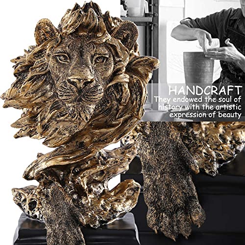 H&W Sandstone Lion - The King of Beasts - Statue Decoration for Home/Study/Living Room, Great Collectible Figurines, Best Gift for The Man, Golden Color (HH17-D2) - Image 3