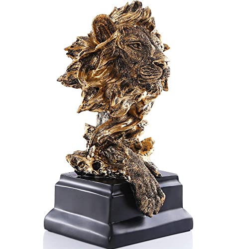 H&W Sandstone Lion - The King of Beasts - Statue Decoration for Home/Study/Living Room, Great Collectible Figurines, Best Gift for The Man, Golden Color (HH17-D2) - Image 2