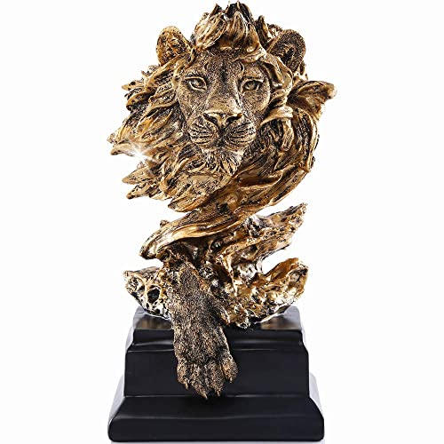 H&W Sandstone Lion - The King of Beasts - Statue Decoration for Home/Study/Living Room, Great Collectible Figurines, Best Gift for The Man, Golden Color (HH17-D2) - Image 1