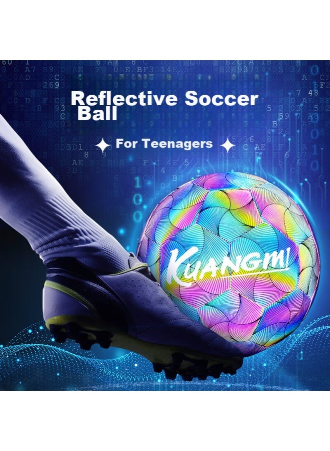 Kuangmi Reflective Soccer Ball, Size 5, For Middle School Students' Exams, Youth Training And Compeion, Birthday Gift Ball For Boys And Girls - Image 1