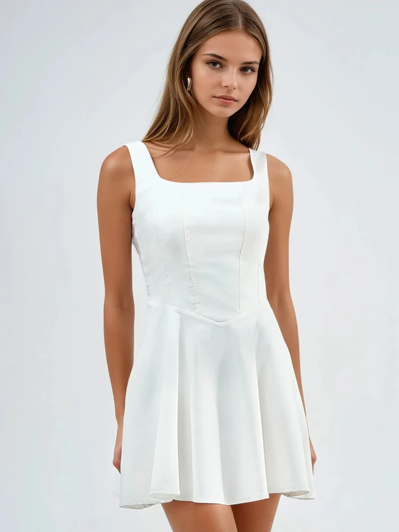 HICCUP Square Collar A-Line Mini Dress