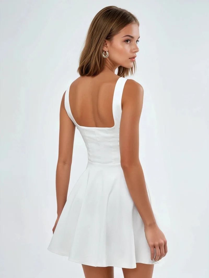 Hiccup White Square Collar A-Line Mini Dress for Women | Best Price UAE