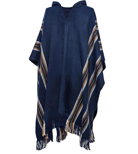 Gamboa Genuine Alpaca Poncho Mens Mexican Pancho Cowboy Western Adult Poncho with Hood - Image 1