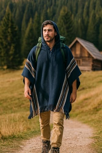 Gamboa Genuine Alpaca Poncho Mens Mexican Pancho Cowboy Western Adult Poncho with Hood - Image 4