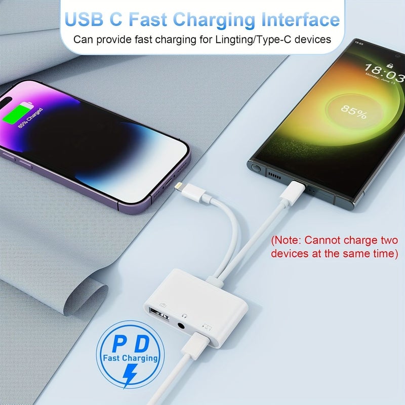 محوّل من Type C إلى 3.5 ملم للصوت لجهاز iPhone iPad 15Pro أبيض بمنفذين مزدوجين - Image 2