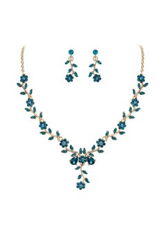 Women'S Wedding Jewelry Leaf Cluster Flower Crystal Dangle Earrings Pendant Necklace Set For Bridal Blue Topaz Gold-Tone - pzsku/Z7B8D2FA4D00823ED4C1DZ/45/_/1735214587/8024dfe8-6ec7-41f4-8a3e-fe2b1e51934d