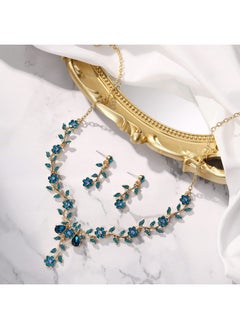 Women'S Wedding Jewelry Leaf Cluster Flower Crystal Dangle Earrings Pendant Necklace Set For Bridal Blue Topaz Gold-Tone - pzsku/Z7B8D2FA4D00823ED4C1DZ/45/_/1735214589/62ac3f10-1c84-4bf0-9312-3a3931bd2808