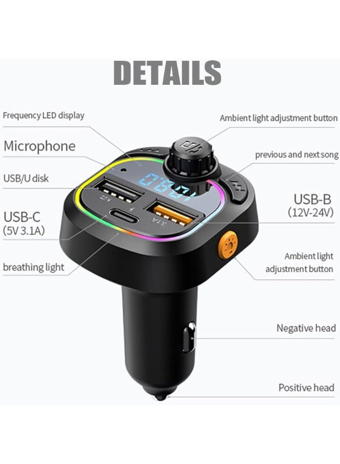 ORDEO OR-CC06 Wireless FM Transmitter Car Charger – PD 25W Super Fast Charge, USB-C, USB-A & U-Disk Support, Bluetooth V5.3, LED Display & 7-Colour Ambient Light - Image 3