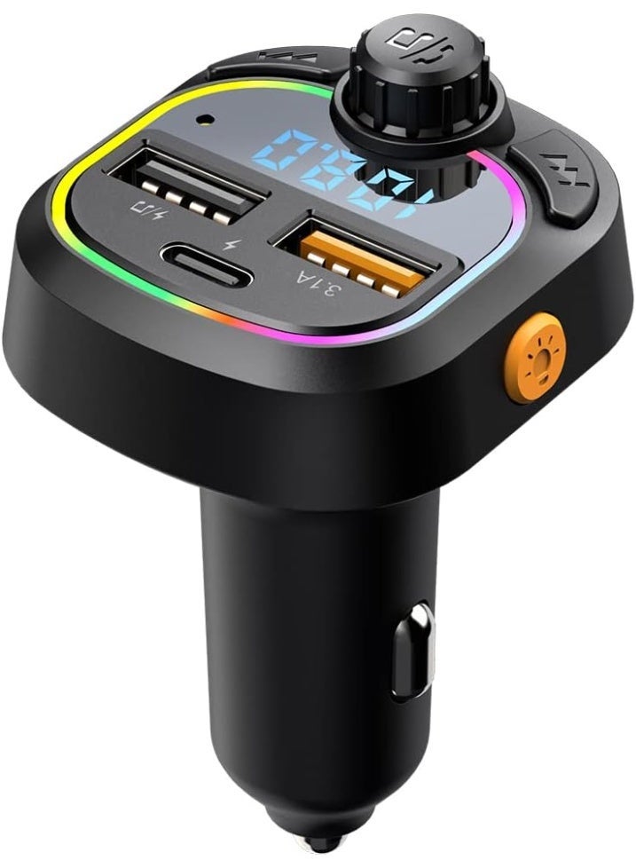 ORDEO OR-CC06 Wireless FM Transmitter Car Charger – PD 25W Super Fast Charge, USB-C, USB-A & U-Disk Support, Bluetooth V5.3, LED Display & 7-Colour Ambient Light - Image 1