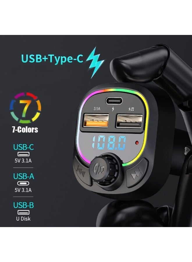 ORDEO OR-CC06 Wireless FM Transmitter Car Charger – PD 25W Super Fast Charge, USB-C, USB-A & U-Disk Support, Bluetooth V5.3, LED Display & 7-Colour Ambient Light - Image 2