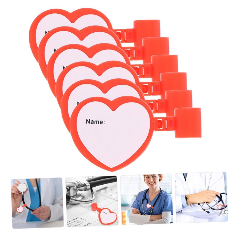 بطاقات تعريف سماعة الطبيب القابلة لإعادة الاستخدام للممرضات - 6 قطع باللون الأحمر - بطاقات تعريف بحجم 7.5 × 4.5 سم - Image 3