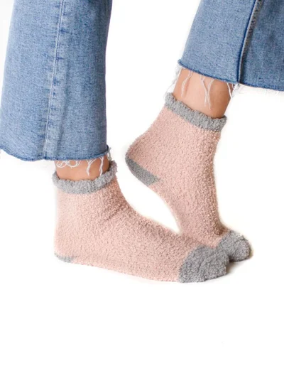Prickly Pear Peach and Grey Cozy Slipper Socks, Womens, One Size Fits Most