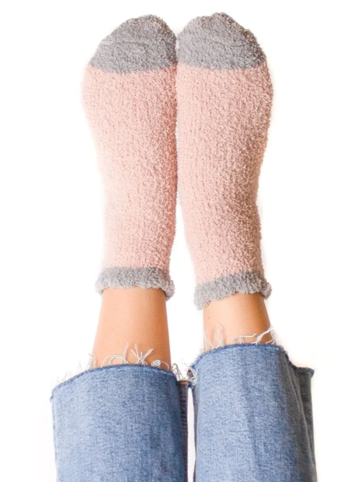 Prickly Pear Peach and Grey Cozy Slipper Socks, Womens, One Size Fits Most