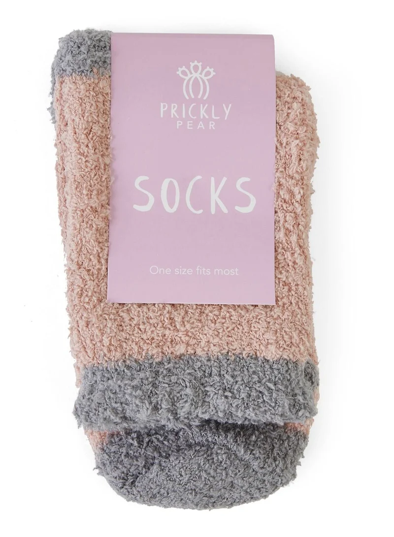 Prickly Pear Peach and Grey Cozy Slipper Socks, Womens, One Size Fits Most