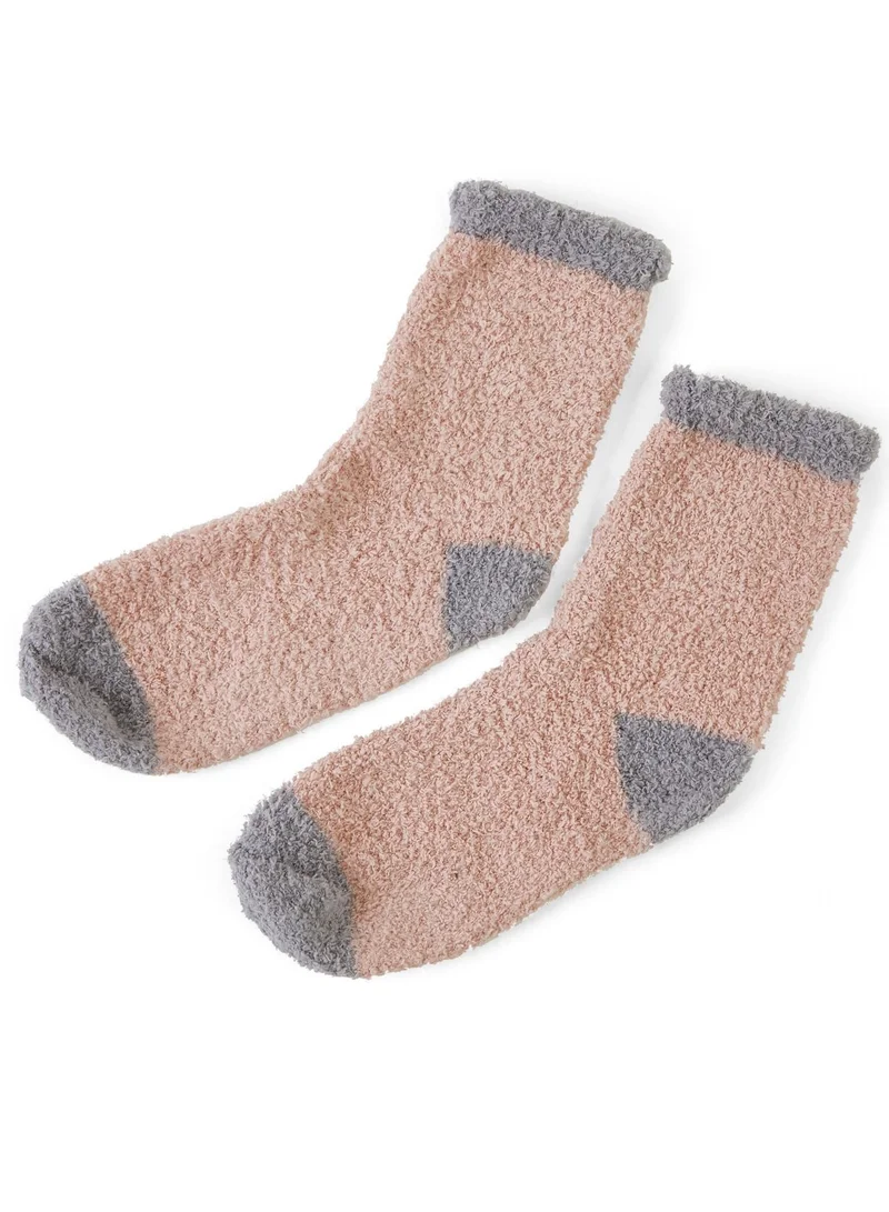 Prickly Pear Peach and Grey Cozy Slipper Socks, Womens, One Size Fits Most