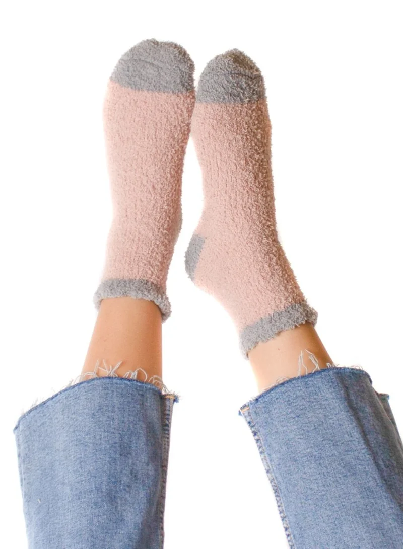 Prickly Pear Peach and Grey Cozy Slipper Socks, Womens, One Size Fits Most