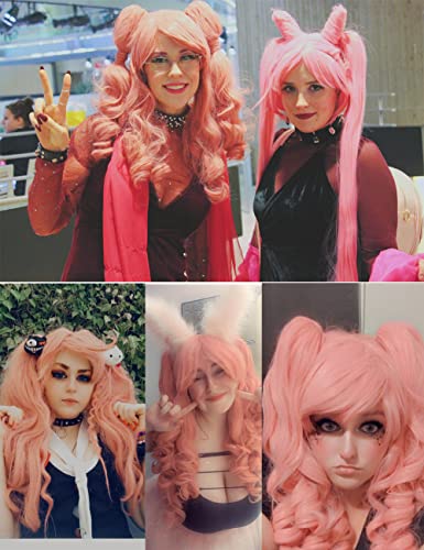 ColorGround Long Curly Cosplay Wig with 2 Ponytails (Pink) - Image 2