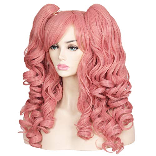 ColorGround Long Curly Cosplay Wig with 2 Ponytails (Pink) - Image 4