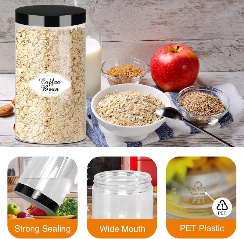 PeacePeo Plastic Jars with Lids, 16 Pcs 32 OZ Large Plastic Storage Jars with Black Leakproof Lids Cylinder Plastic Storage Container Jar Reusable Clear Empty Jars for Home and Kitchen Organizing - Image 3