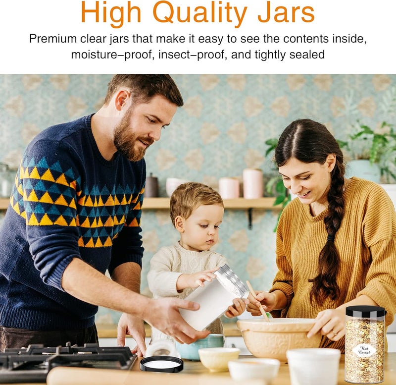 PeacePeo Plastic Jars with Lids, 16 Pcs 32 OZ Large Plastic Storage Jars with Black Leakproof Lids Cylinder Plastic Storage Container Jar Reusable Clear Empty Jars for Home and Kitchen Organizing - Image 5