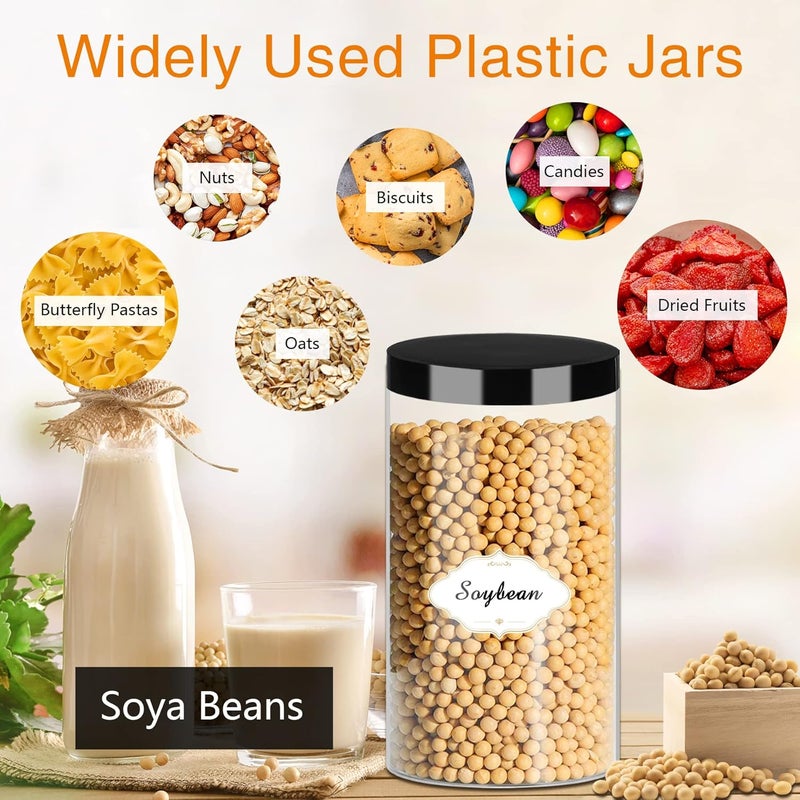 PeacePeo Plastic Jars with Lids, 16 Pcs 32 OZ Large Plastic Storage Jars with Black Leakproof Lids Cylinder Plastic Storage Container Jar Reusable Clear Empty Jars for Home and Kitchen Organizing - Image 4