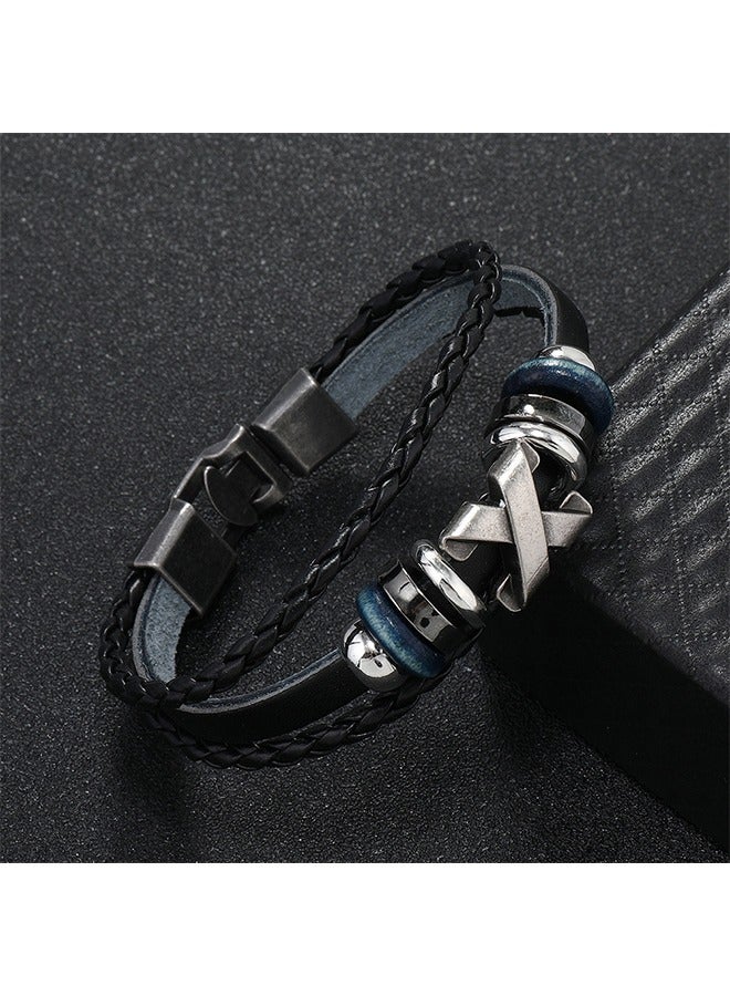 بيوند سوار من جلد البقر متعدد الطبقات من النوع X، سوار سحب حبل أصلي للرجال (بني) - Image 3