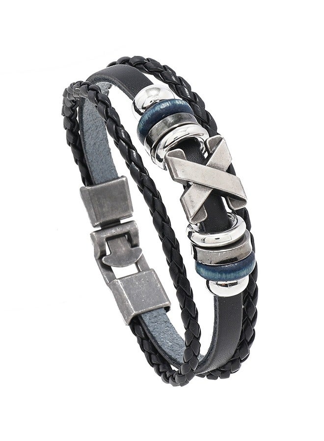 بيوند سوار من جلد البقر متعدد الطبقات من النوع X، سوار سحب حبل أصلي للرجال (بني) - Image 1