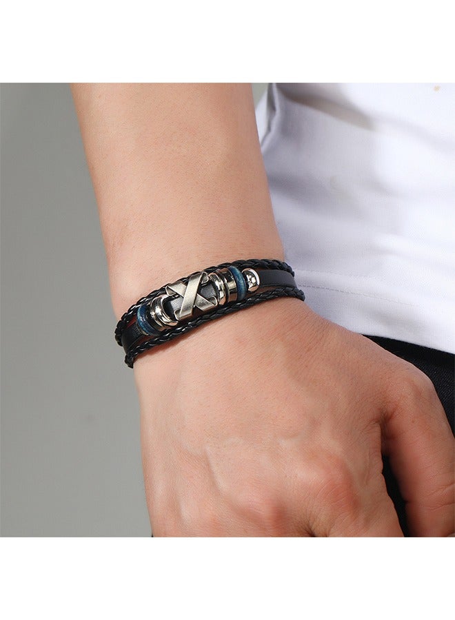 بيوند سوار من جلد البقر متعدد الطبقات من النوع X، سوار سحب حبل أصلي للرجال (بني) - Image 4