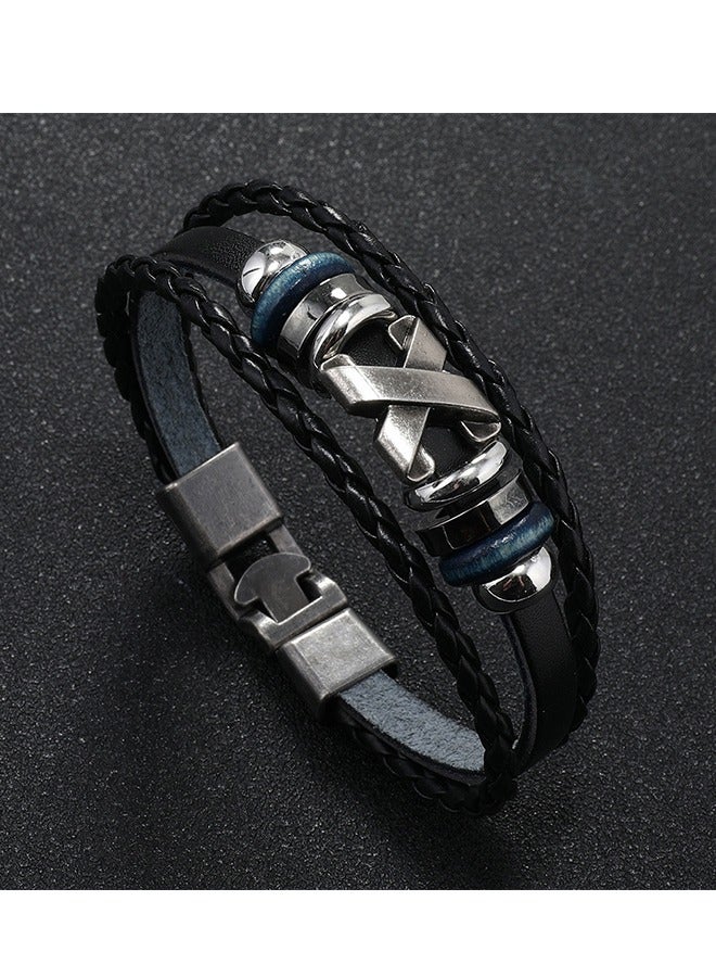 بيوند سوار من جلد البقر متعدد الطبقات من النوع X، سوار سحب حبل أصلي للرجال (بني) - Image 5