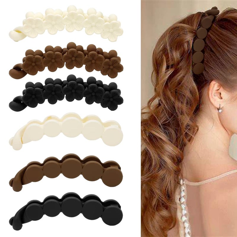 مشابك شعر هابدو مات فلوور بانانا 6 قطع تثبيت قوي لملحقات الشعر للنساء والفتيات مناسبة لذيل الحصان والكرات وتصفيف الشعر السميك أو الرقيق